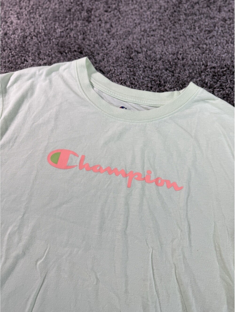 Champion Girls Green Logo Crew Neck Short Sleeve Crop T-Shirt – Size XL